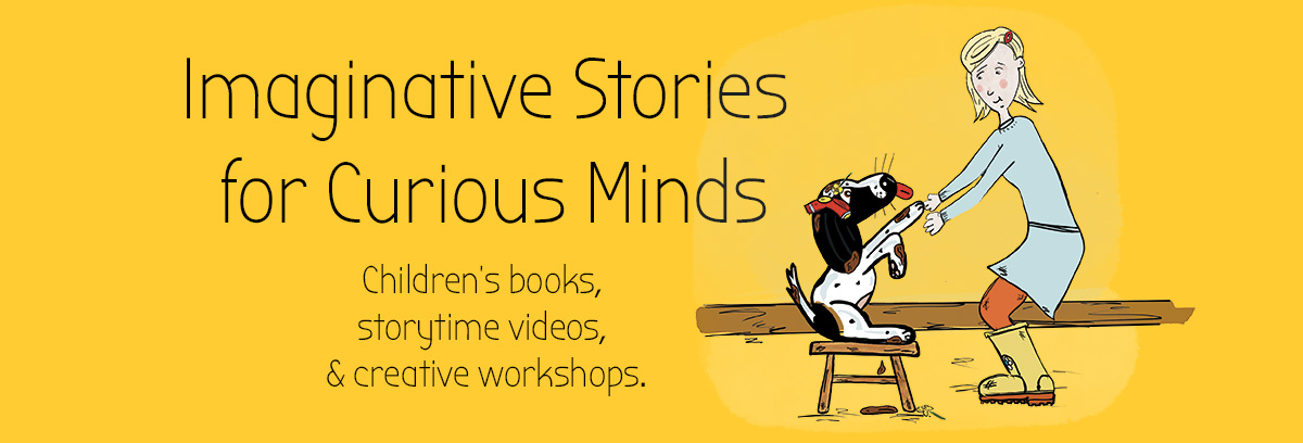 Miss Daisy Books banner saying Imaginative Stories for Curious Minds, Children’s books, storytime videos, and creative workshops showing an illustration of two characters from our book Milly May's Puppy Day